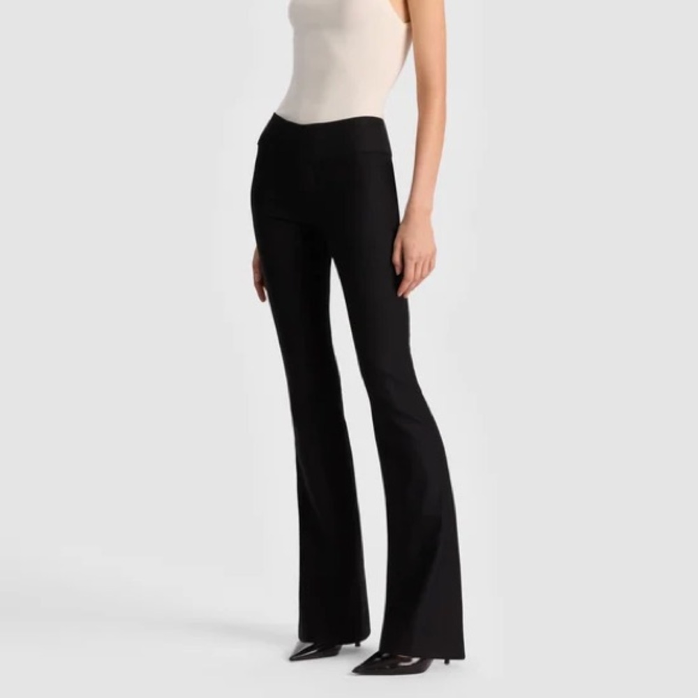 ALICE + OLIVIA Black Silver Metallic Stripe Seam Wide Leg Flare Trouser Pant 4